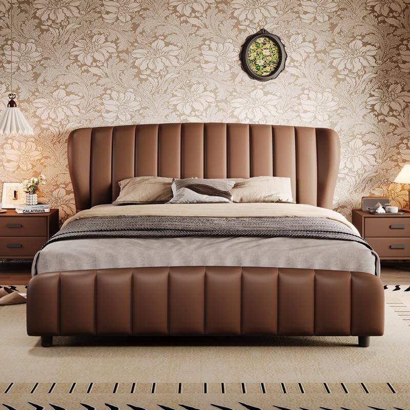 贝壳床架复古风真皮床婚床现代简约主卧大床储物中古风软包双人床