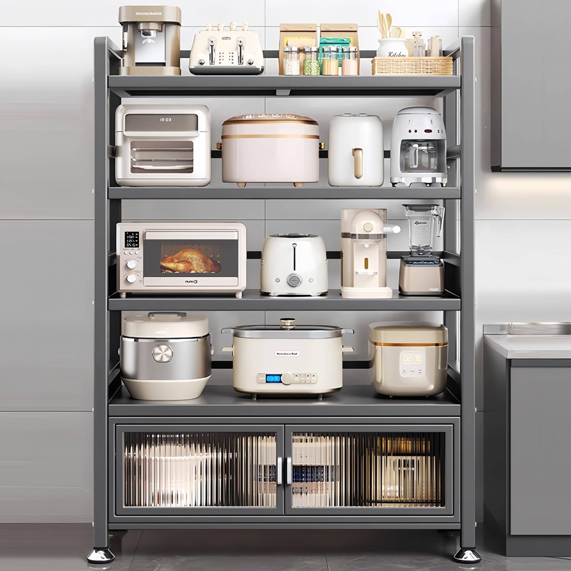 厨房置物架落地多层收纳碗柜子微波炉家用多功能靠墙餐边储物橱柜