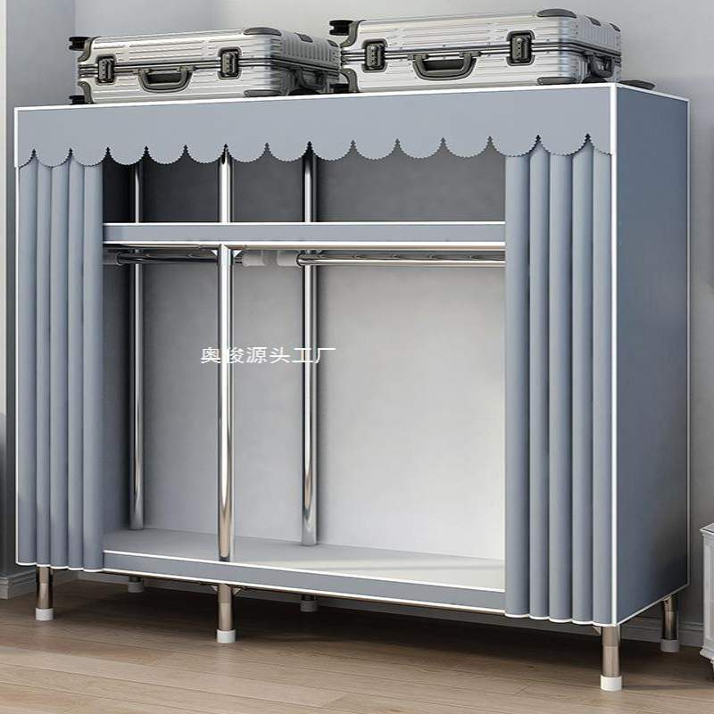 简易衣柜家用卧室结实耐用全钢架加粗加厚组装布衣柜出租房用衣橱