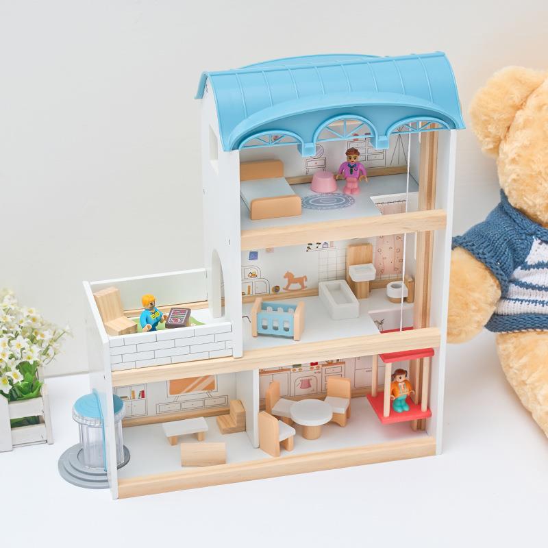 儿童仿真过家家北欧风别墅洋房多层结构木制家具女孩玩具2-8岁