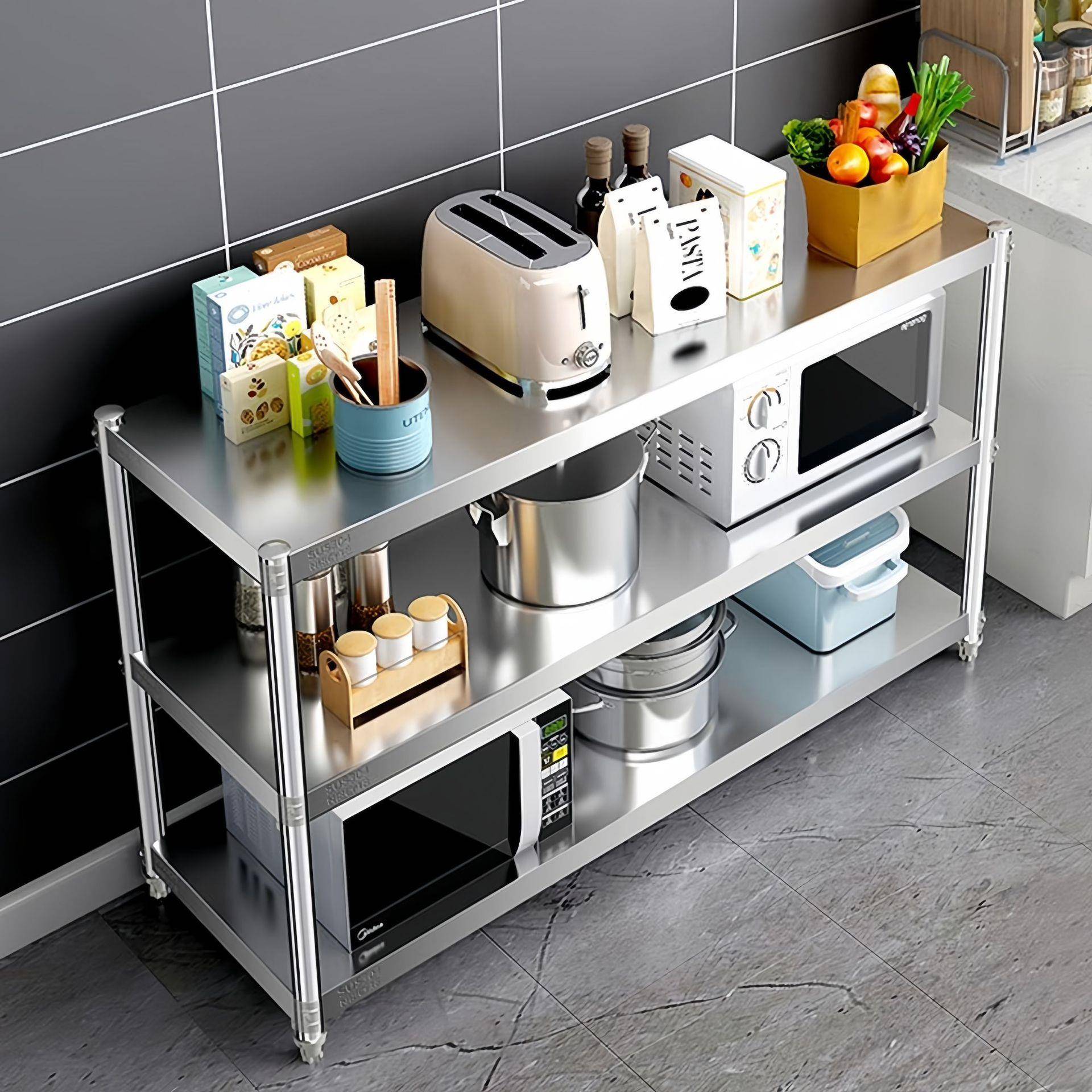 厨房置物架不锈钢多层微波炉橱柜多功能落地储物收纳放置物货架子