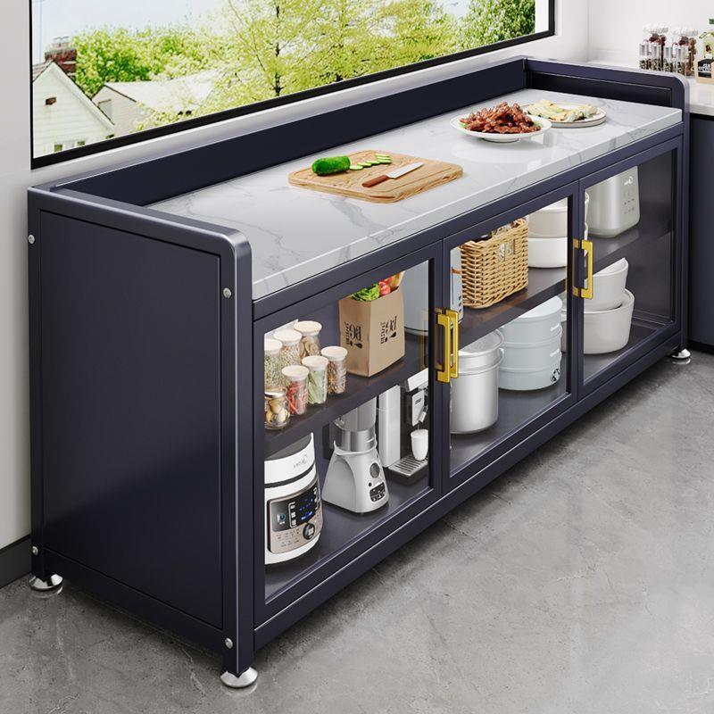 岩板厨房置物架落地多功能微波炉收纳架多层餐边储物橱柜操作岛台