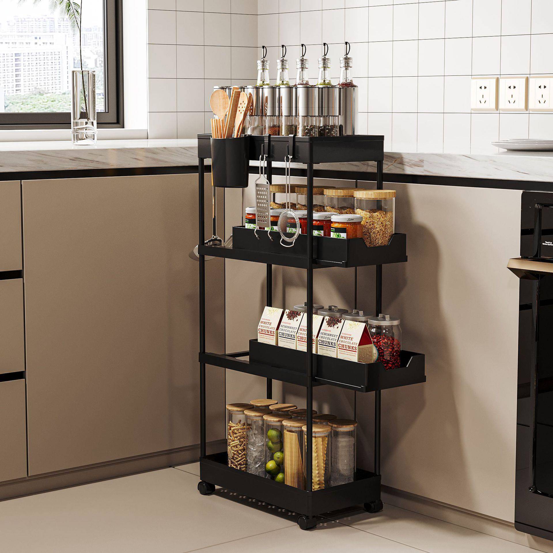 厨房抽拉式置物架多用小推车整理架冰箱夹缝收纳可移动储物浴室架