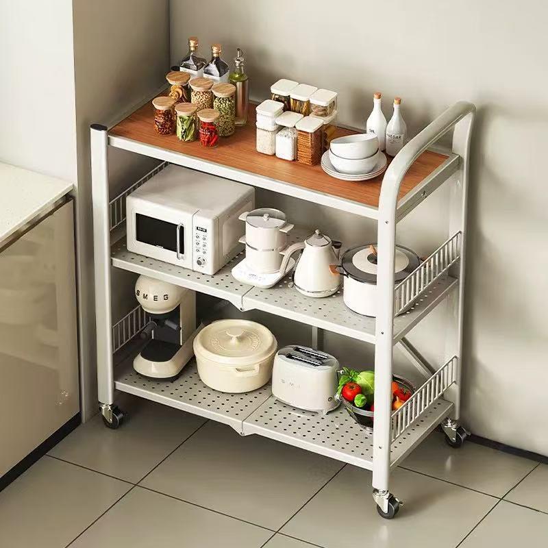 免安装折叠厨房置物架落地多层烤箱放锅架微波炉储物移动收纳推车
