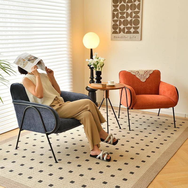 美式单人沙发休闲靠背椅铁艺复古灯芯绒轻奢极简懒人客厅卧室阳台