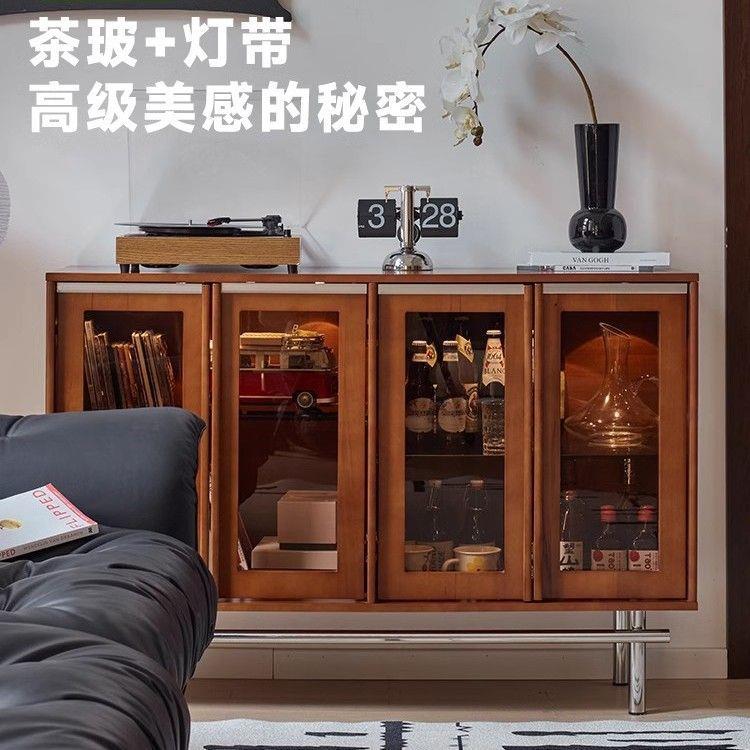 复古实木矮-柜户酒收纳餐边柜玻璃柜客厅展示柜中古型小边柜储物
