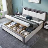 色实木床1.8米双人床现代简白约1.5m卧用家1286 经济型储物主高箱