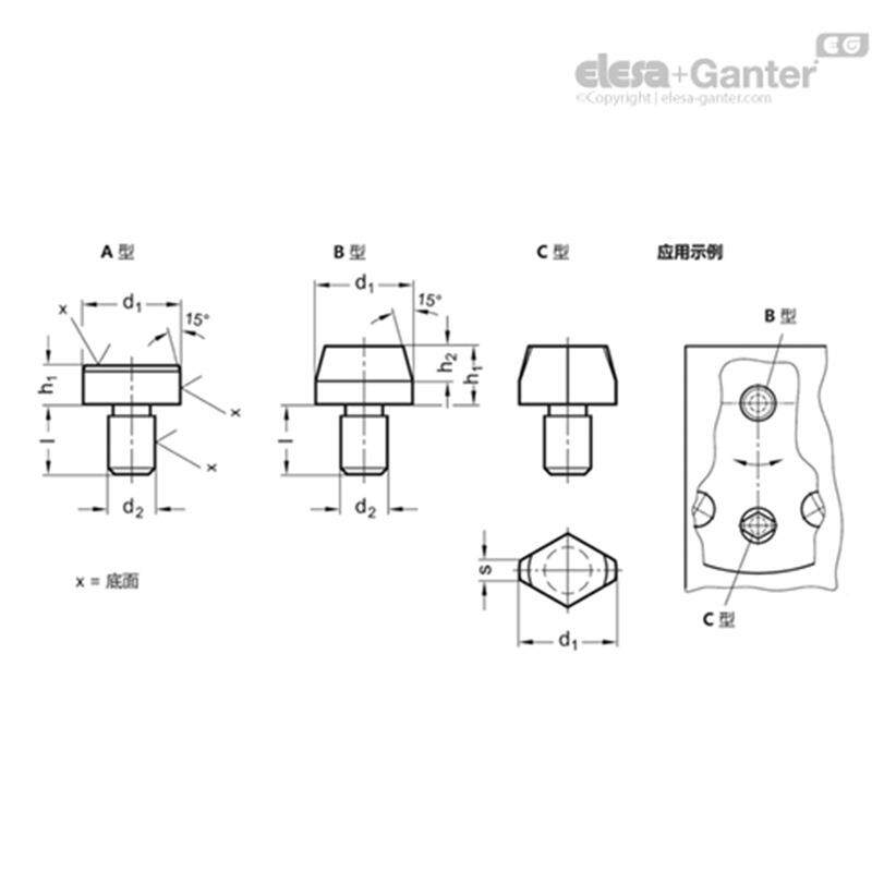 EelesaGantr伊定莉莎冈DINDIN632163特21工件夹紧螺栓/撑帽式位销