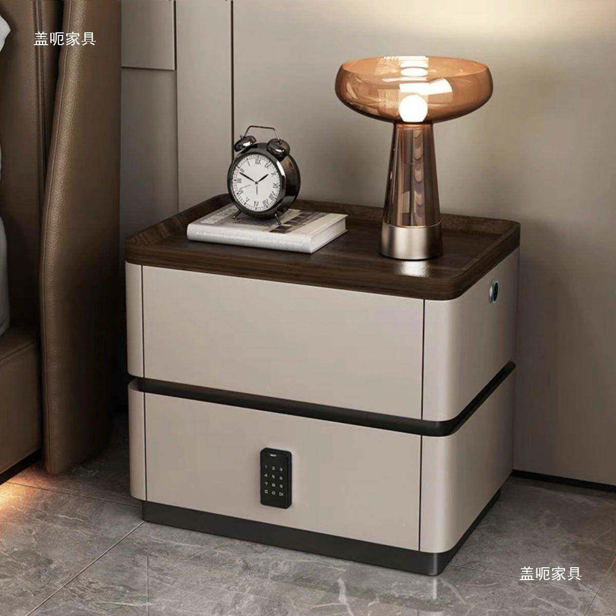 床头约柜卧室家用松木实用意式密码简现代形ZWP落锁地款圆床边柜