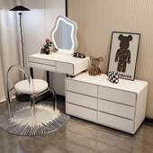 2025奶油风岩板实木梳妆台床头一伸体网红化妆790台卧室现代柜简