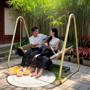 座户外秋千椅阳台庭院休网闲铁艺藤A6100377编椅吊床摇椅阳台秋红