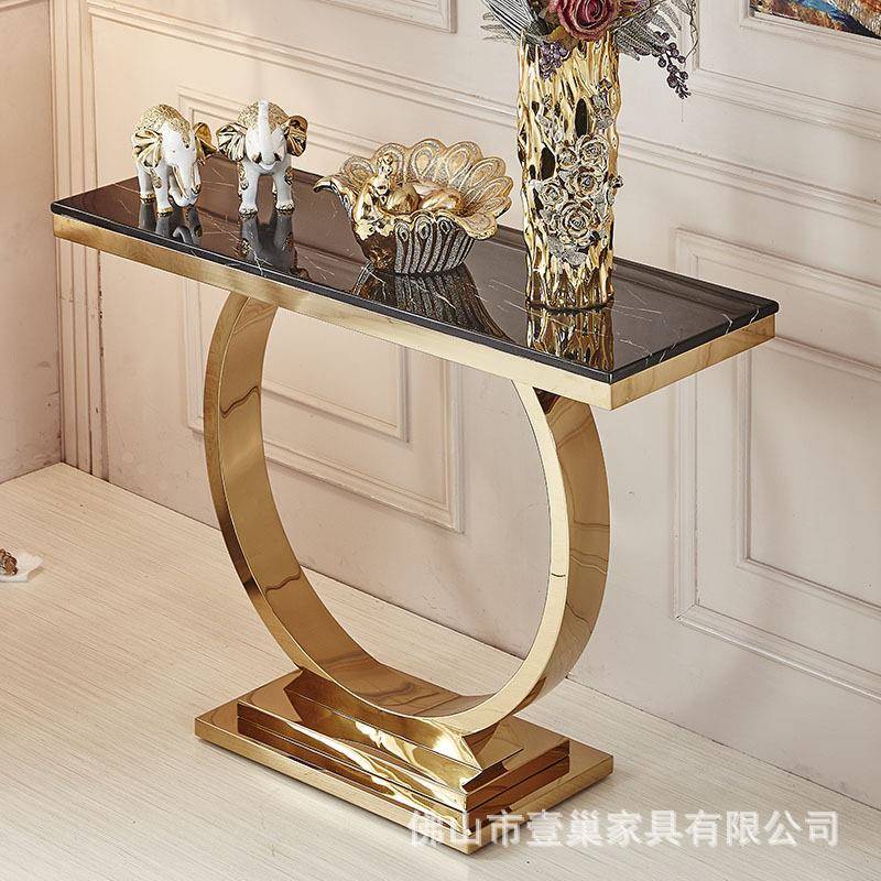 现代简约玄关522大理玄台轻玄奢不锈钢玄关钛金色石入户门关装关
