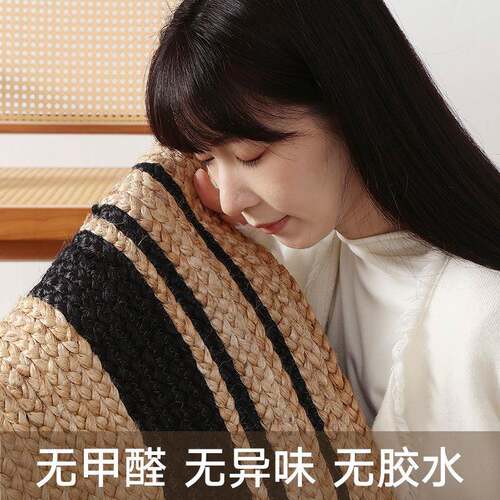 田园卧风楼黄麻圆形地毯手编织茶民宿工家洛图-圆-用客厅茶几室地