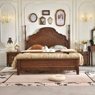 美式乡村实木框床式双人床现代SSL约婚床1欧.8米主卧气压简箱储物