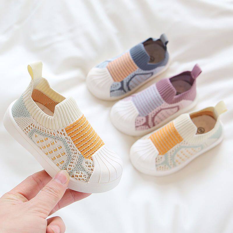 。春秋季儿童板鞋飞织男童单鞋贝壳头小童软底运动鞋透气女宝宝鞋