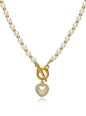Pearl Heart Pendant Collar Chain珍珠爱心项链女式OT扣 锁骨链