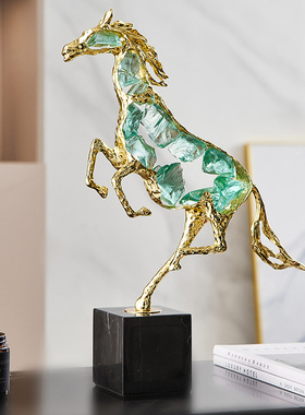 酒柜装饰品摆件办公室领导高档轻奢水晶马琉璃马到成功开业礼品