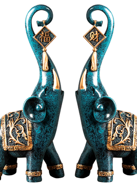 一对招财大象新中式风格创意博物古董架工艺品家居客厅装饰小摆件