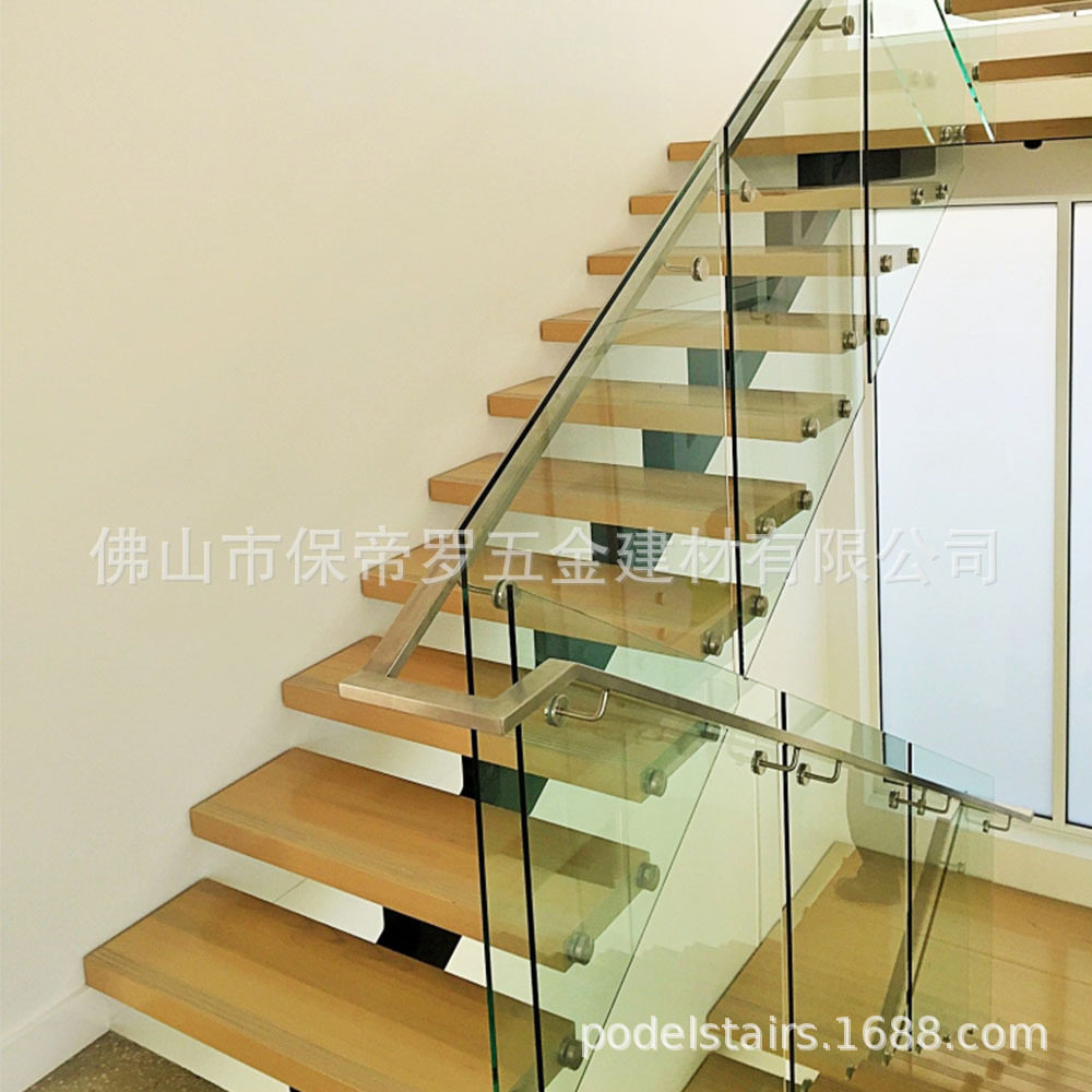 室内家用复式单梁钢木直型楼梯现代简约风护栏