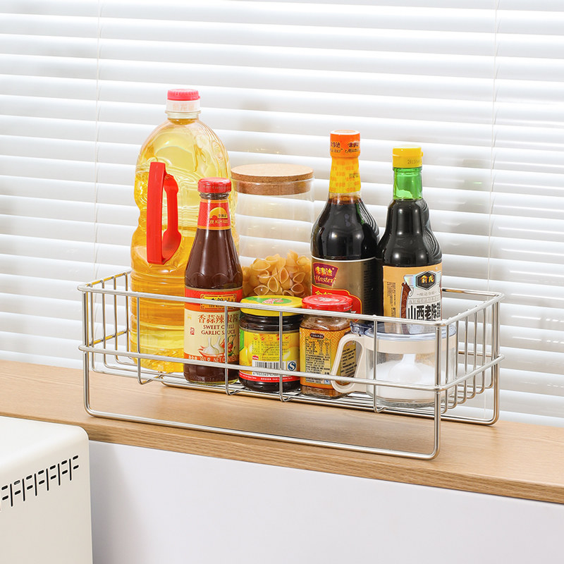2026厨房调料置物架单层窄304不锈钢放酱油瓶调味料收纳架子台面