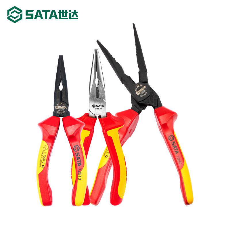 SATA达绝缘8尖省嘴钳耐高世压6/寸电工专用工具力歪头尖口钳Sata\