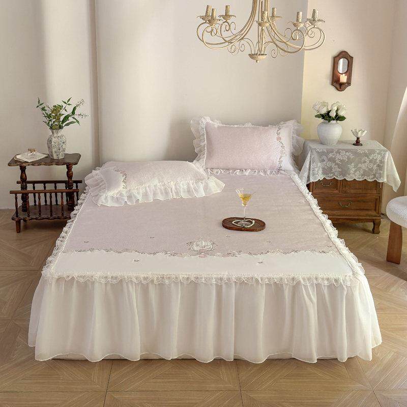 夏季少心冰丝凉席床裙款三件套冰子藤席刺LX25051女绣凉感空软席