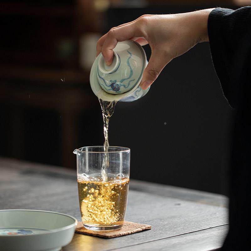 仿青花三才茶盖碗 陶瓷单个泡碗古带盖 大号茶杯高档粉彩盖碗功夫