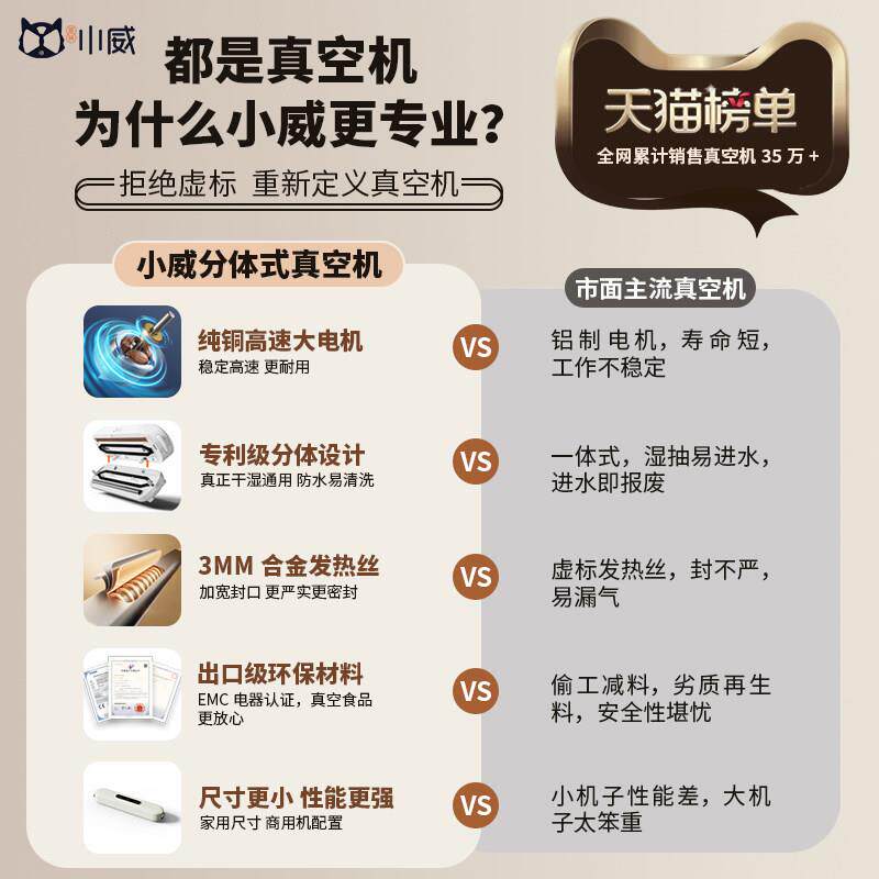 小威抽鲜真空封封口机小型家用食品保V50机塑封全自压缩包装密打