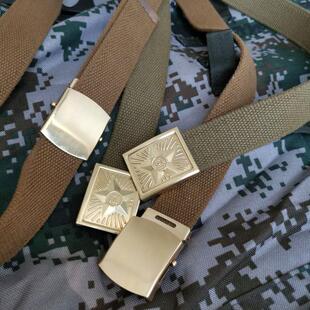 老货户FYL外纯黄铜带头帆布腰带铜铜扣头朝腰鲜带 抗美援朝亚麻腰