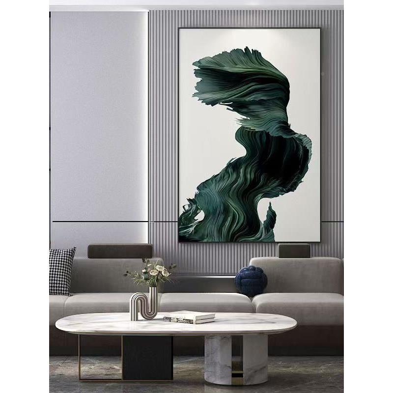 客厅级装地饰画竖版绿色玄关画落大幅挂画墨简约现WIQ代抽象高感