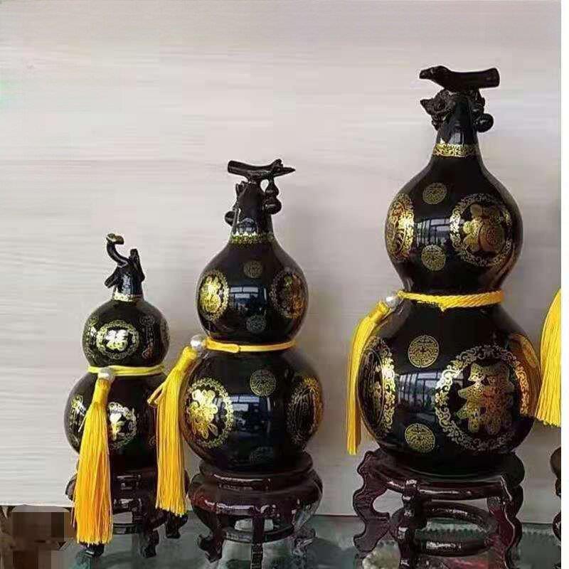 泰山工玉葫芦摆件墨金丝葫芦商务会议礼品艺客厅墨玉摆件办公品福