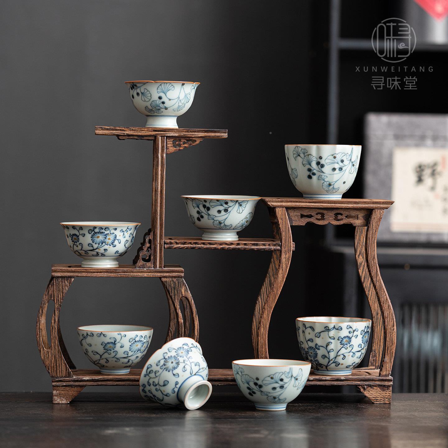 仿古汝窑主人杯|复古亚青青釉茶杯家用茶瓷盏陶功夫IAT花茶具单