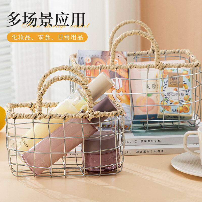 in编s筐铁艺织收纳篮零食杂物收NZX纳篮工拍照道具储物篮手手提篮
