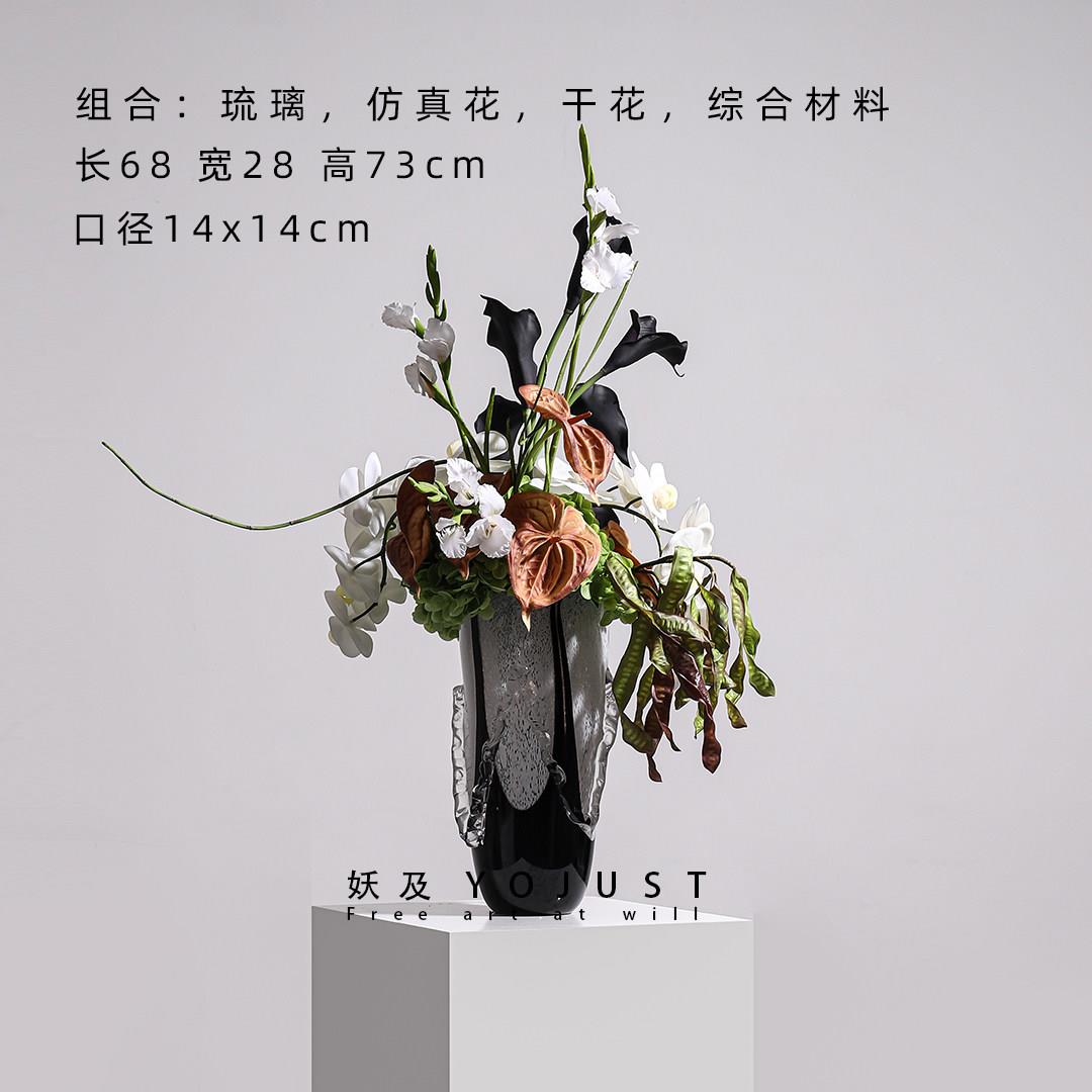 轻琉奢现代璃水波纹花艺瓶 样板间饭厅YJBB1606酒店前花台软装摆