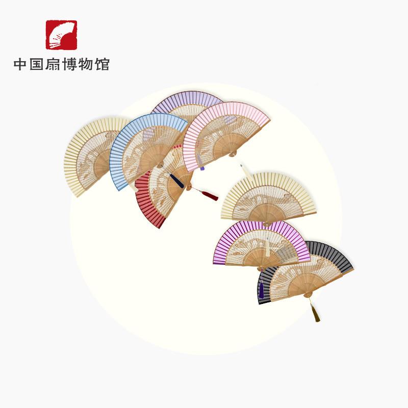 【中国扇博杭馆】州丝拱宸桥竹色HID骨真镂空折扇礼物流苏文创扇