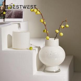 饰品高级感花器摆件 简约月光白中古水培玻璃花瓶软装