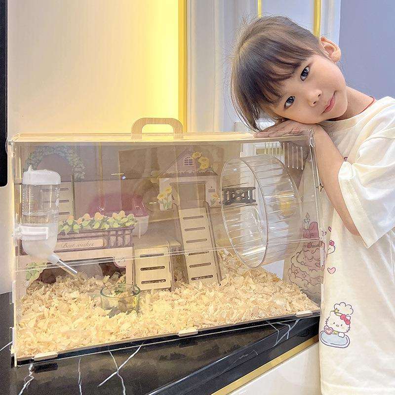 翻盖式花之国仓鼠笼子豪华亚克力金丝熊专用别墅便宜大的用品大全