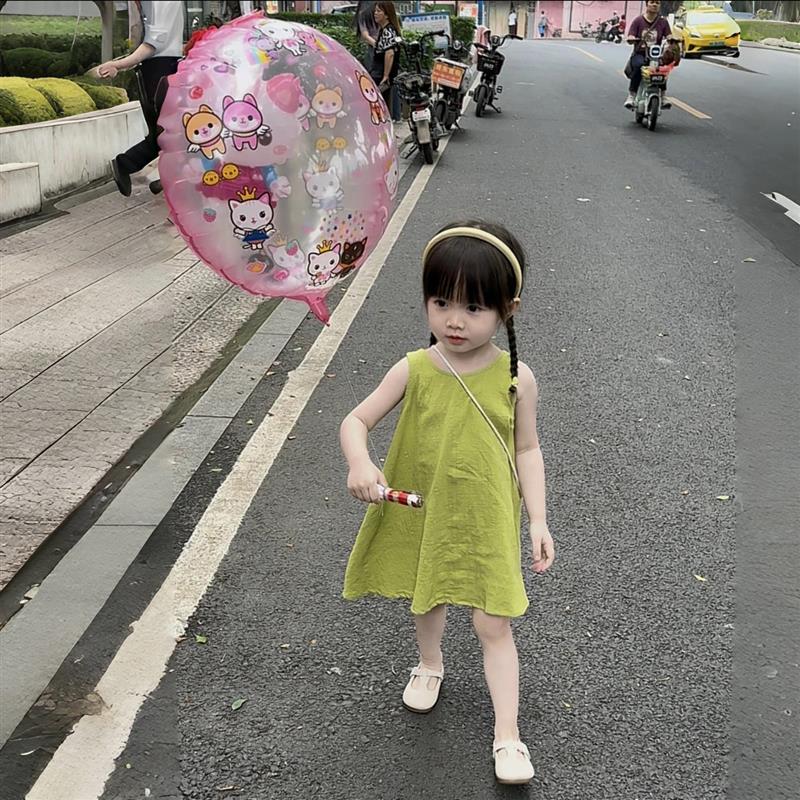 2025夏季新品女童时髦背心裙韩版女宝宝小清新绿色裙子洋气连衣裙