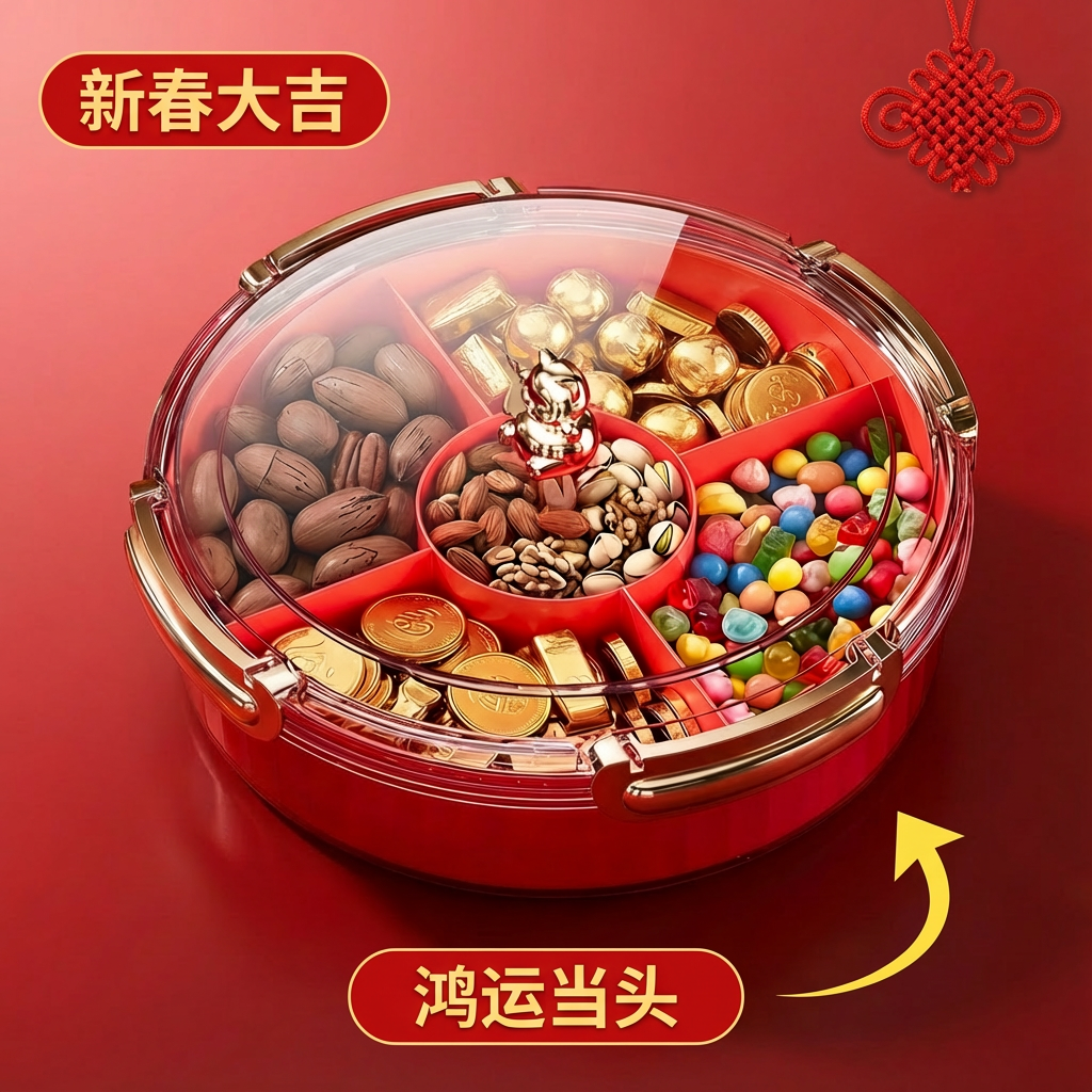 塑料果盘大容量糖果盒高颜值高端客厅茶几分格加厚密封高级果盘