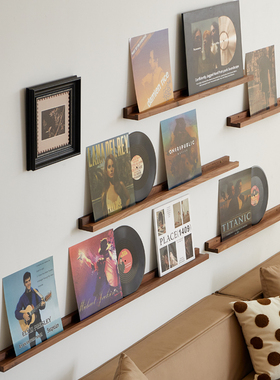 墙上置物架实木壁挂黑胶唱片架上墙展示架墙面一字隔板墙壁装饰架