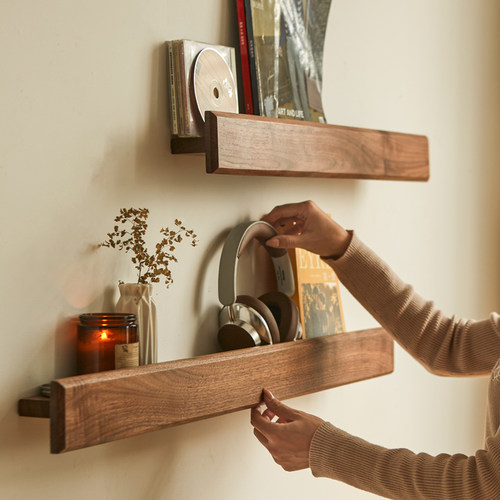 墙上置物架黑胡桃木复古展示架