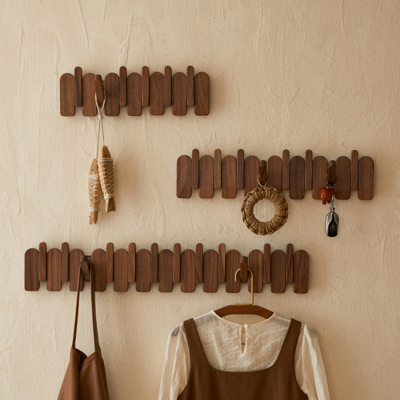 钢琴键挂衣架墙上壁挂进门口入户玄关衣帽架实木衣服挂衣钩免打孔