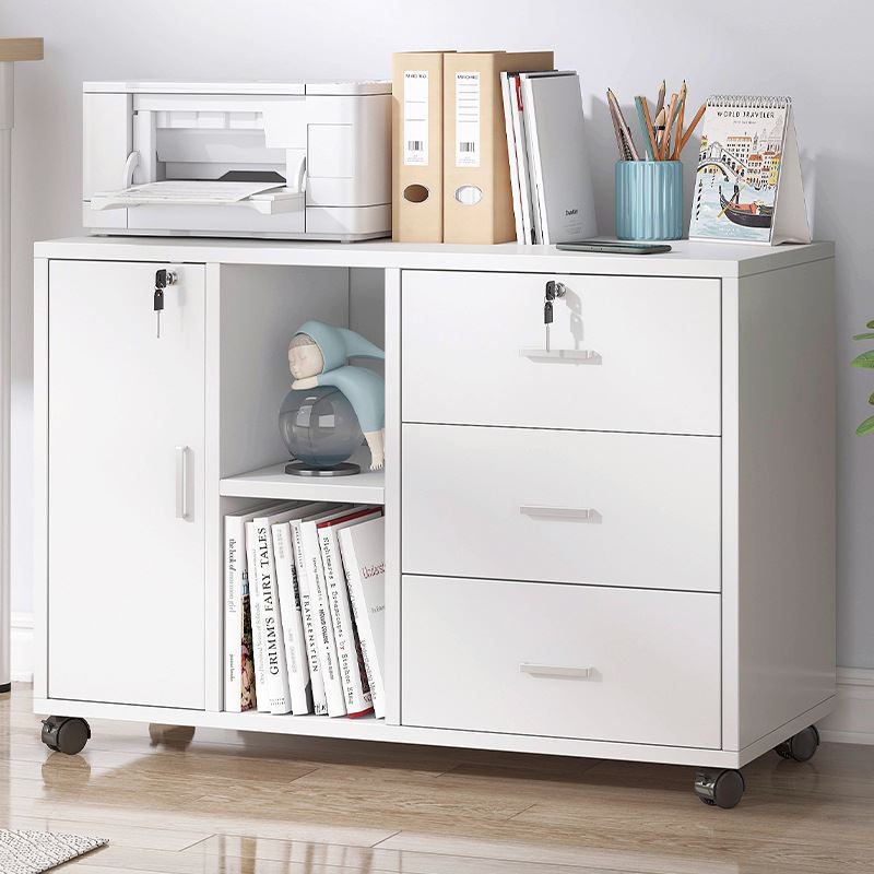 办公室文件柜小型抽屉式桌下收纳柜简易储物矮柜木质带锁可移动