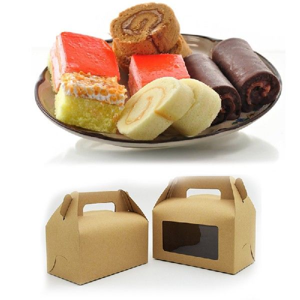 10Pcs Kraft Papers Cake Boxes With Transparent Window For