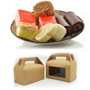 10Pcs Kraft Papers Cake Boxes With Transparent Window For