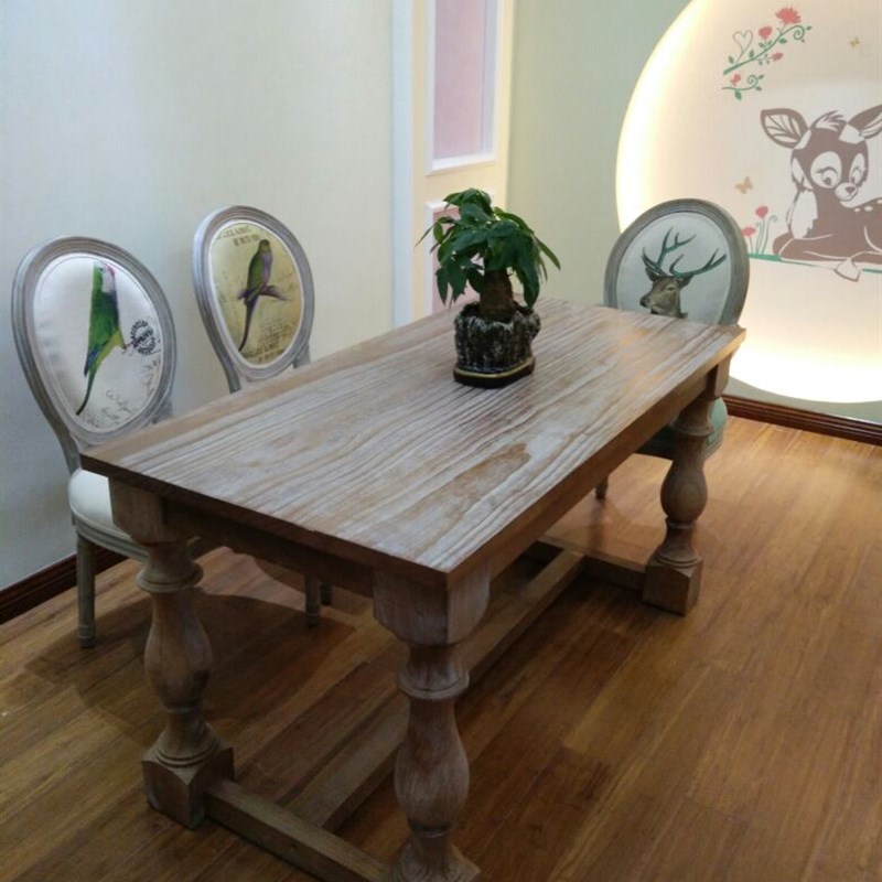 美式实木餐桌北欧办公工业工作台欧式复古书桌做旧长桌会议圆方桌