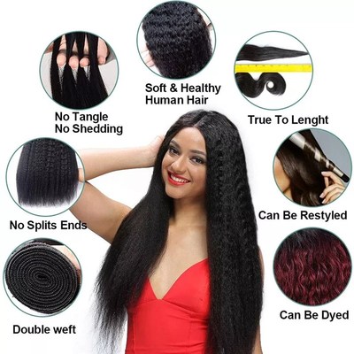 10A kinky straight Indian human hair weft真人发发帘假发