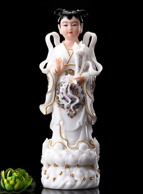极速玉雕珐瑯彩金童玉女 观音菩萨弟子 家F用供奉善财童子童女摆