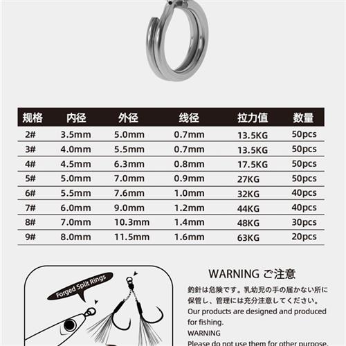 海钓不锈钢路亚压扁双圈扁转环路亚圈假饵连接器环钢圈SPLIT RING