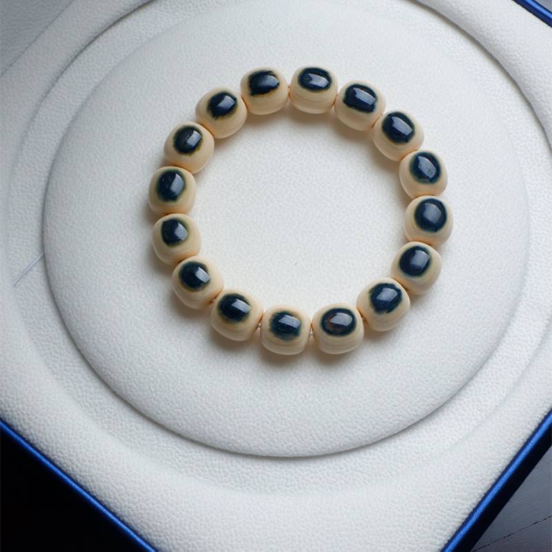 猛獁象牙天空蓝老型手串手錬冰料满牙纹清晰单圈男女士文玩礼物